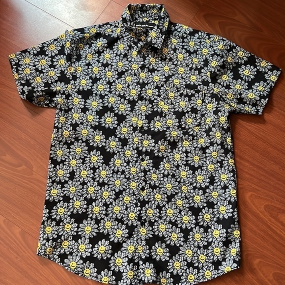 Molokai Mens daisy flower happy face shirt sleeve shirt polyester size‎ M